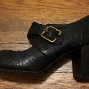 Clarks Black Leather Heels with Buckle